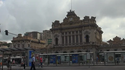 View from Piazza Giuseppe Verdi of Genova Brignole train station, slow motion Stock Footage 117766959