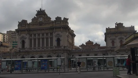 View from Piazza Giuseppe Verdi of Genova Brignole train station, slow motion Stock Footage 117767029