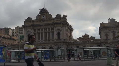 View from Piazza Giuseppe Verdi of Genova Brignole train station, slow motion Stock Footage 117767055