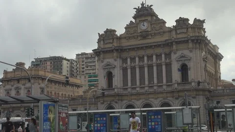 View from Piazza Giuseppe Verdi of Genova Brignole train station, slow motion Stock Footage 117767076