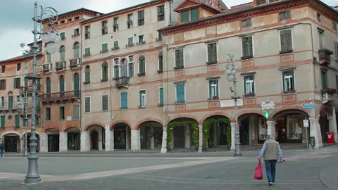 View of Piazza Libertà during Lockdown in Bassano del Grappa Stock Footage 130578953