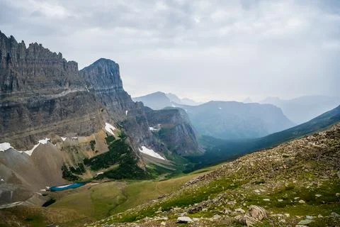 View From Piegan Pass Looking Down into Many Glacier 写真素材