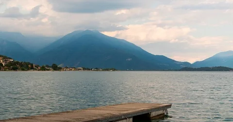View of a pier on Como lake in summer time Stock Footage 112866815