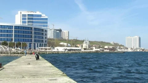 View From The Pier. The Long Pier With Beautiful Coastline View. Stock Footage 89080988