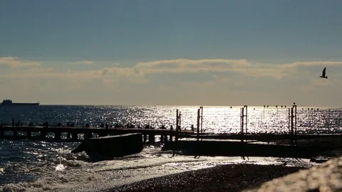 View of the pier of Yalta in the summer in cloudy weather Stock Footage 86644911
