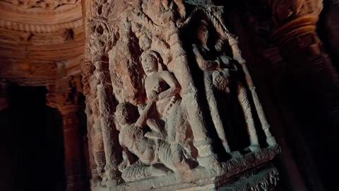 View of the pillar at Sun Temple in Modhera, Gujarat, India	 Stockbeeldmateriaal 134899322