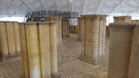 View of pillars inside Hisham's Palace in Jericho, West Bank Stock Footage 168785942