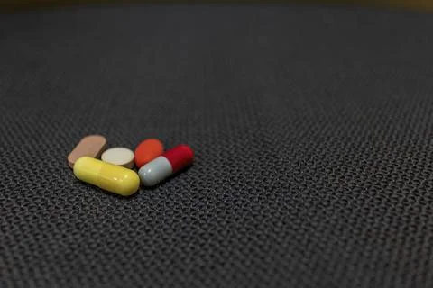 View of pills medication on the table Stock Photos