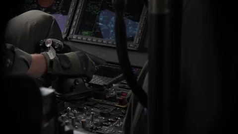 View of pilot and cockpit controls flying MH-60 Sea Hawk Stock-Footage 93828346