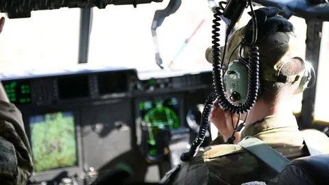 View of pilot in cockpit of C-130J Hercules Stock Footage 86896333