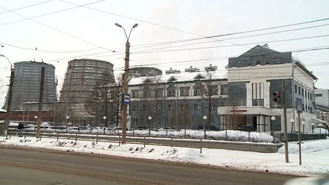 View of the pipe CHP in Russia in the winter Stock-Footage 86500928
