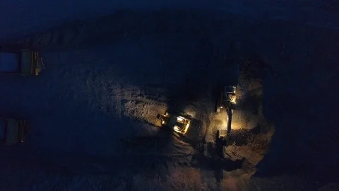View of a pit on extraction of ore, work, a night shift Stock Footage 96477083