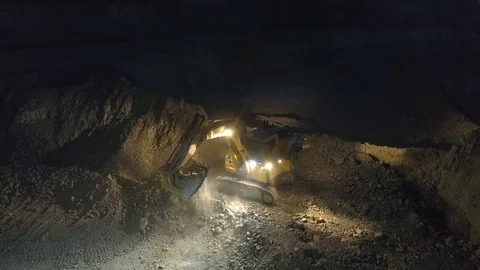 View of a pit on extraction of ore, work, a night shift Stock-Footage 96477108