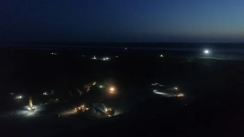 View of a pit on extraction of ore, work, a night shift Stock-Footage 96477370