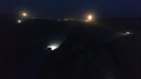 View of a pit on extraction of ore, work, a night shift Stock-Footage 96477571