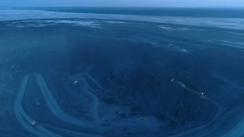 View of a pit on extraction of ore, work, a night shift Stock-Footage 96477627