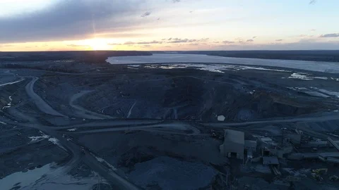 View of a pit on extraction of ore, work of trucks and an ekskvator Video stock 96487270