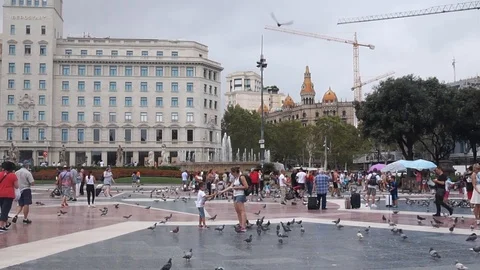 A view of Plaça de Catalunya during a summer day Stock Footage 96316546