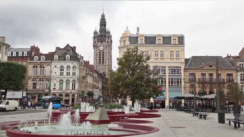 View from Place d'Armes square on Belfry of Douai, France Stock Footage 72175124