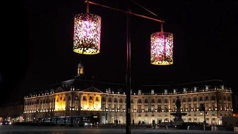 View of the Place de la Bourse square at night in Bordeaux France Stock Footage 123472518