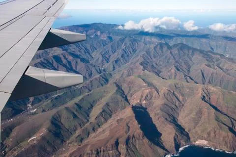 View from the plane at  la gomera Stock Photos