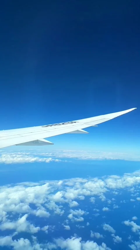 The view in the plane saw the beautiful sky decorated with white clouds Stock Footage 229910950