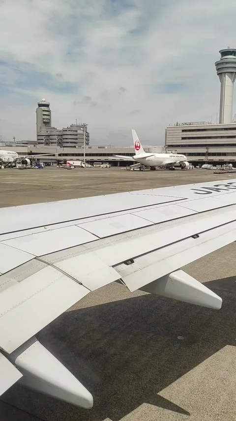 THE VIEW FROM THE PLANE WHEN IT LANDS AT THE JAPANESE AIRPORT Stock Footage 205925393