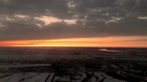 View from the plane when landing at sunset Stock Footage 106300405
