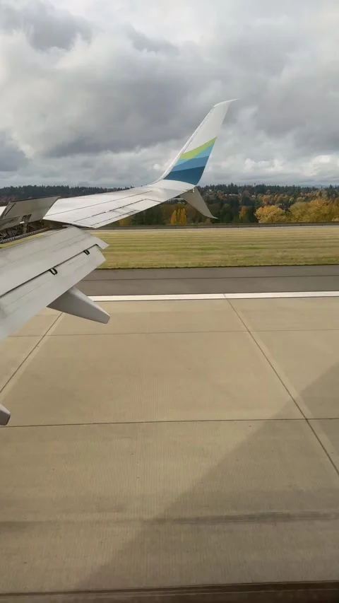 View from the plane window of Alaska Airlines during the landing. The plane is Stock Footage 299186001