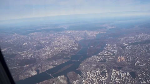 View from the plane window on the city of Kyiv Video stock 195958211