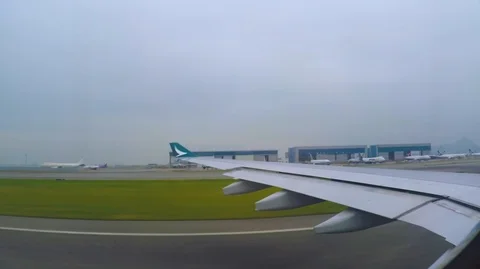 View from the plane window during takeoff in Hong Kong airport Видео 115006822