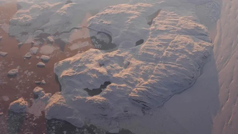 View From Plane Window On Ice Massive Of Greenland In Light Of Scarlet Sunset Stock Footage 126153639