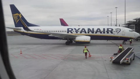 View from the plane window on low cost company aircraft Stock Footage 108223977