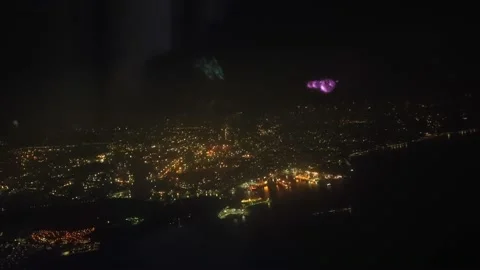 View from a plane window On a night Stock Footage 142489170