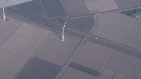 View from a plane window. Sea and wind farms Stock Footage 87209731