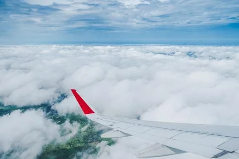 View from the plane window,Wing of an airplane Stock Photos