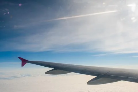 View from the plane on the wing and clouds Foto stock