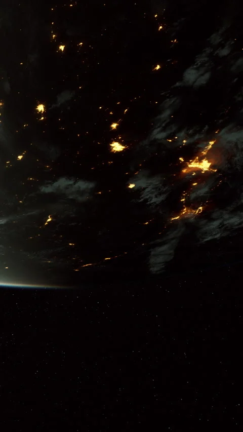 View of a planet with burning surface at night with starry background Stock Footage 342122948