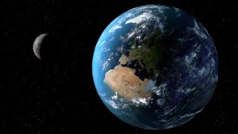View of the planet Earth with moon from space. 3D rendering elements of this 스톡 일러스트