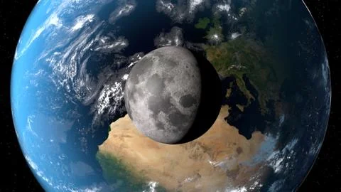 View of the planet Earth with moon from space. 3D rendering elements of this Illustrazione stock