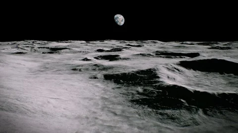 View of planet Earth from the Moon surface. Lunar soil with craters Stock-Footage 270420223