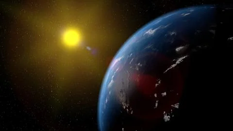 View of the planet Earth from space during a sunrise 3D rendering elements of 스톡 일러스트