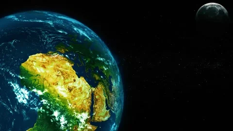 View of planet earth in space with the moon in the distance and a dark star.. Vídeo Stock 340389756