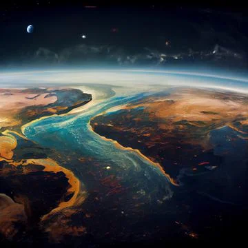 View of planet Earth from space. From a spacecraft. 스톡 일러스트