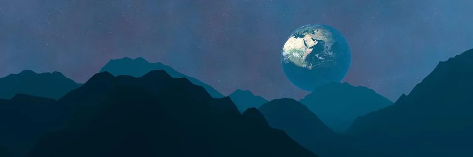 View of the planet earth from an unknown planet. Mountain landscape.Futuristi Stock Illustration