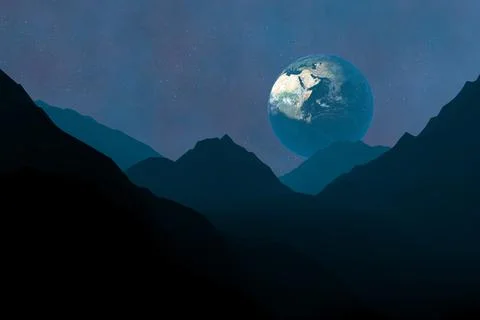 View of the planet earth from an unknown planet. Mountain landscape.Futuristi Stockillustratie