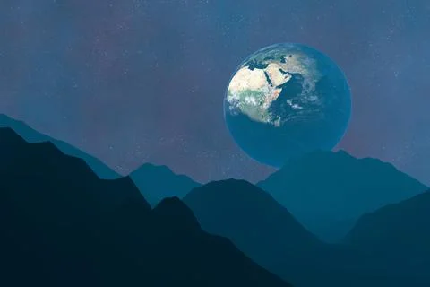 View of the planet earth from an unknown planet.Mountain landscape. Futuristi Stock Illustration