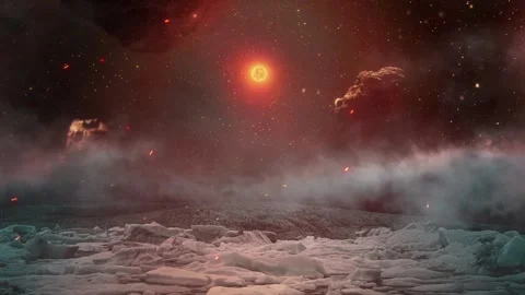 View from the planet with fire particles and fog 4K Loop Stock Footage 287692178
