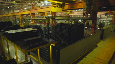 View of the Plant. Tracking Left. Welder During Operation. Factory. Lifts Stock Footage 62573798