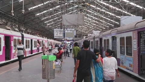 View of the platform at Chhatrapati Shivaji Maharaj Terminus, Mumbai Stock Footage 301633185
